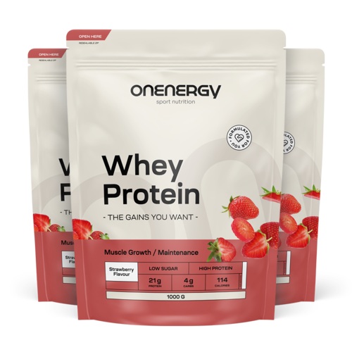 3x Whey суроватъчен протеин - ягода, общо 3000 г