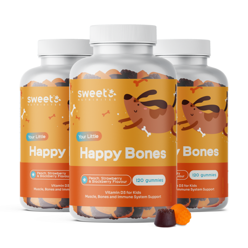 3x Happy Bones – гумени бонбони за деца с витамин D3, общо 360 гумени бонбони