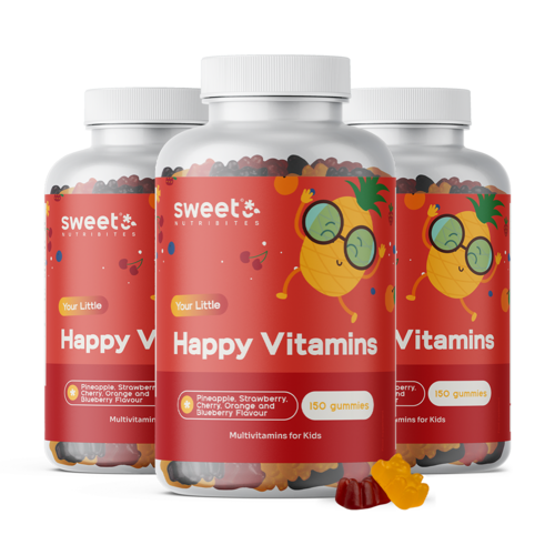 3x Happy Vitamins – гумени бонбони за деца с мултивитамини, общо 450 гумени бонбона